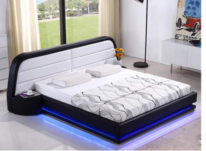 Modern Wooden bed bed frame Bed frame e with Slatted frame Double bed LED 269cm